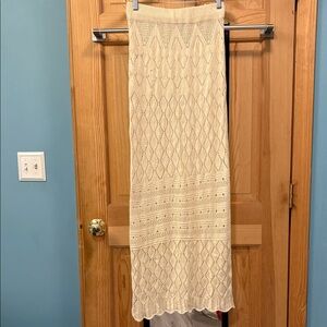Elegant Cream Crocheted Banded Swim Cover with Slit Sz M